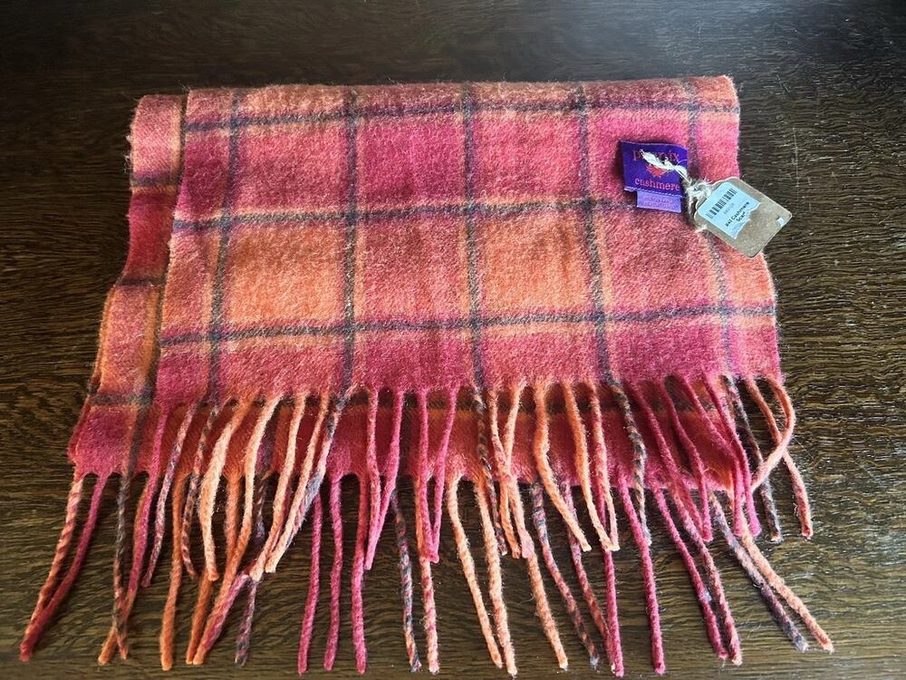 Plaid Cashmere Scarf or Wrap With Fringe